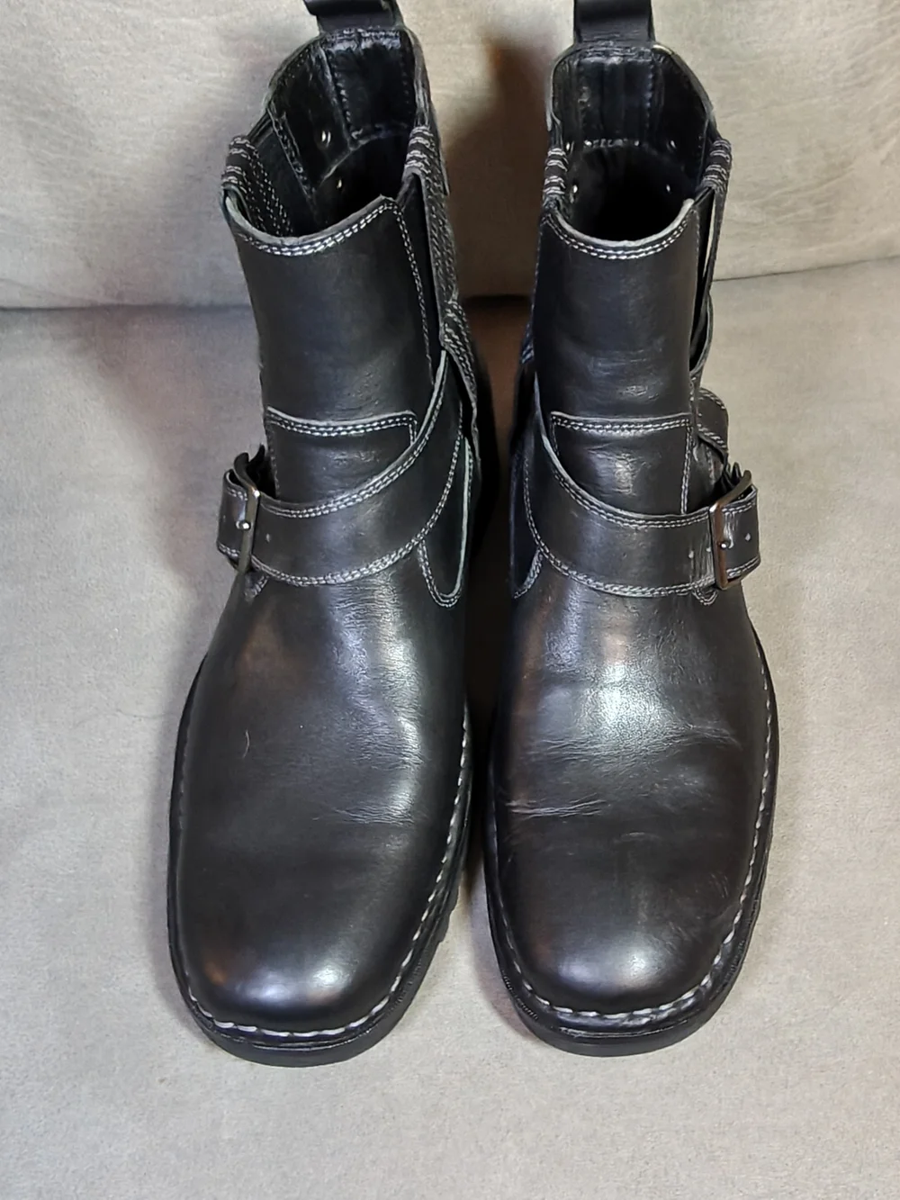 Men's Black Leather Buckle Ankle Boots
